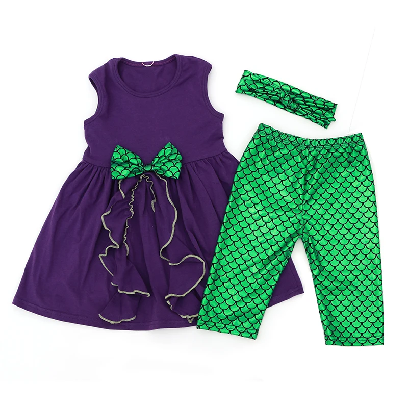 Purple Top Dress  Capris  2 Piece Set Green Mermaid Girl Set 