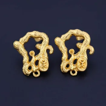 

Earrings Post Connectors Linkers Tree Branch Stone CZ Cabochon Base Matte Metal Gold color for Hanging on Dangle Earrings Making