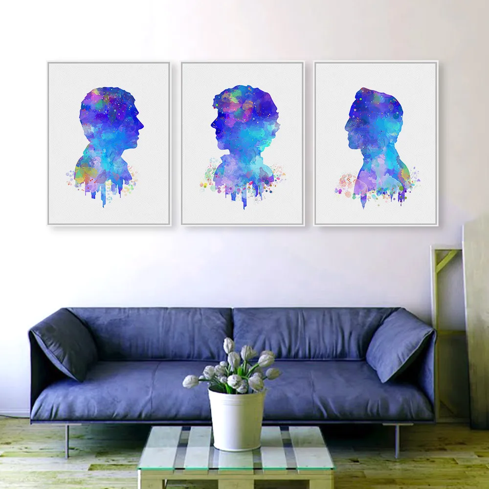 

Watercolor Sherlock Pop Movie Poster Prints Abstract Holmes Pictures London Hippie Canvas Painting Gifts Home Wall Art Decor