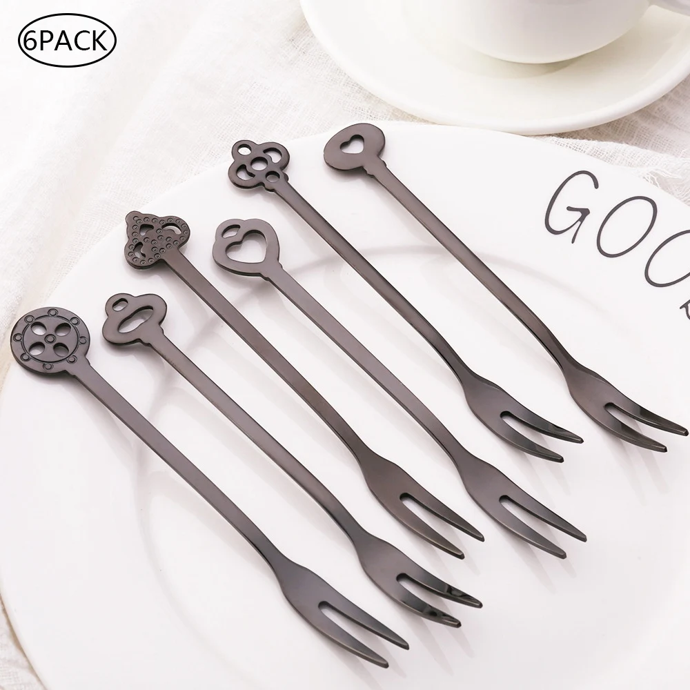 6pcs/set Stainless Steel Fruit Forks Salad Dessert Cake Fork Kitchen Tableware Tool Hotel Restaurant Flatware Supplies | Дом и сад
