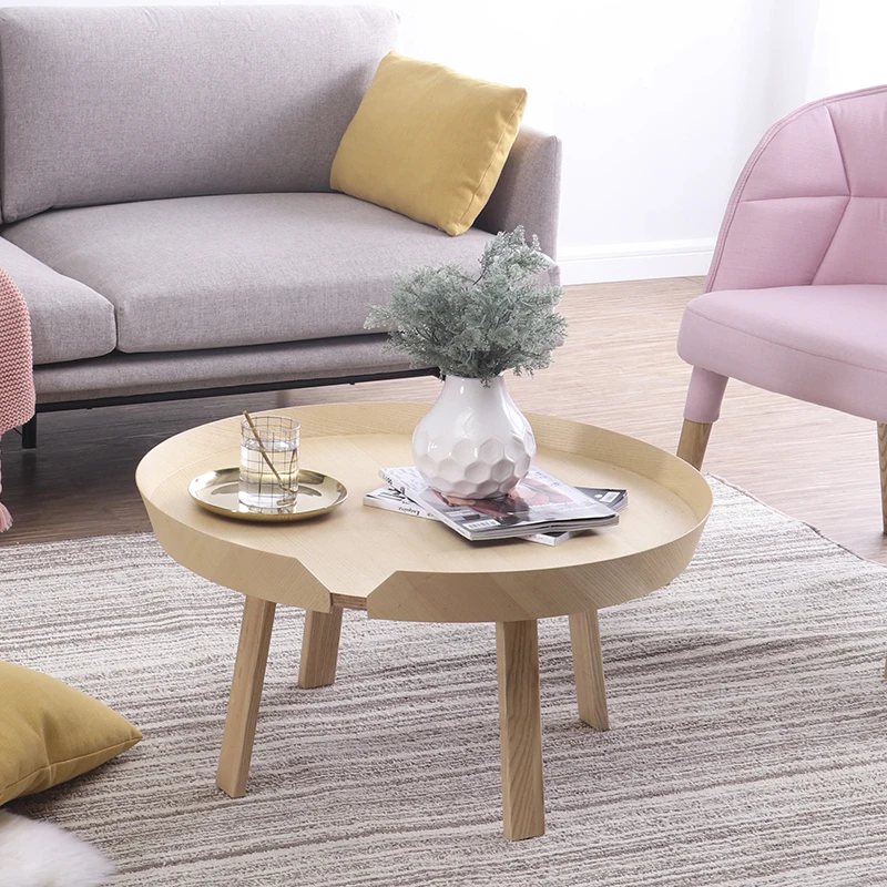 North European solid wood small tea table simple modern living room small apartment creative round colorful small table