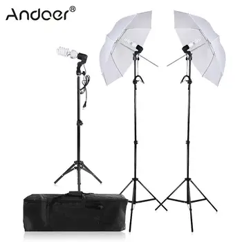 

Andoer Video Photo Studio Lighting Kit Umbrella w/3* Bulbs Three E27 Swivel Socket 3*Stand 2*Umbrellas Carrying Case