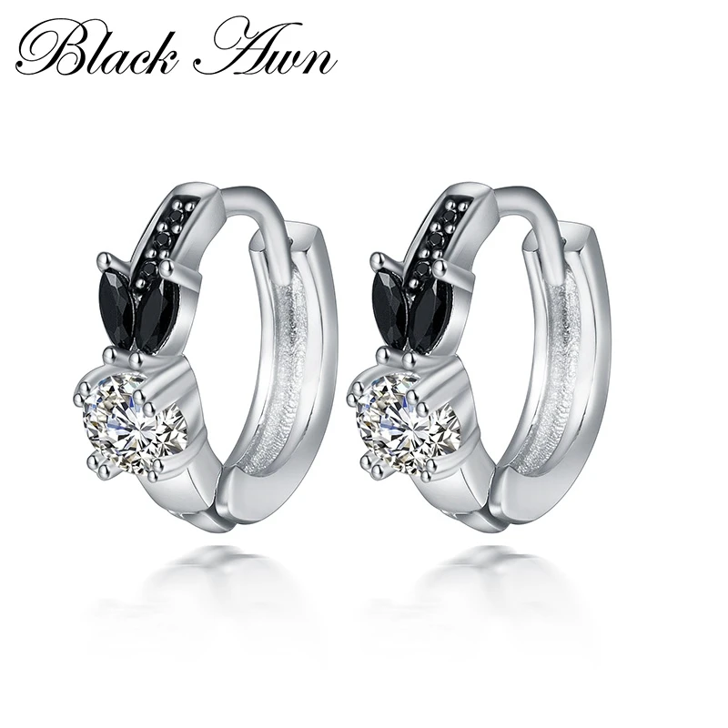 Женские серьги кольца из серебра 925 пробы с черной шпинелью|hoop earrings|earrings forearrings for