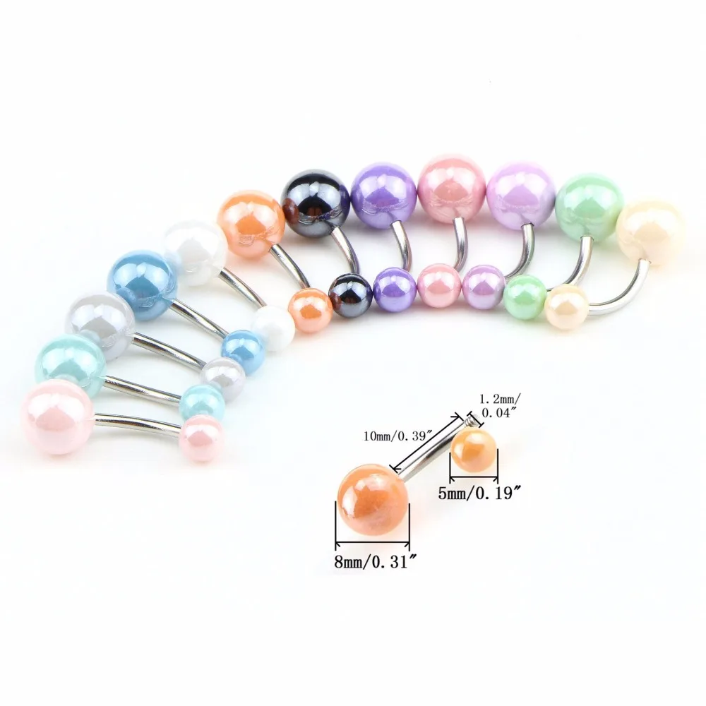 

10 pcs/lot Many Colors Pearl Body Jewelry Ball Top Belly Piercing Button Pircing Pirsing Navel Rings Curved Bar Belly Ring Pins