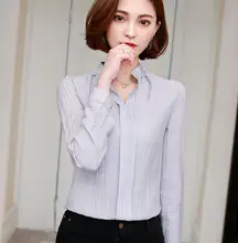 Women Long Sleeve Chiffon Blouse Blusas Autumn New Fashion OL Office Slim Solid V-neck Women Blouses Plus Size White Red Shirt
