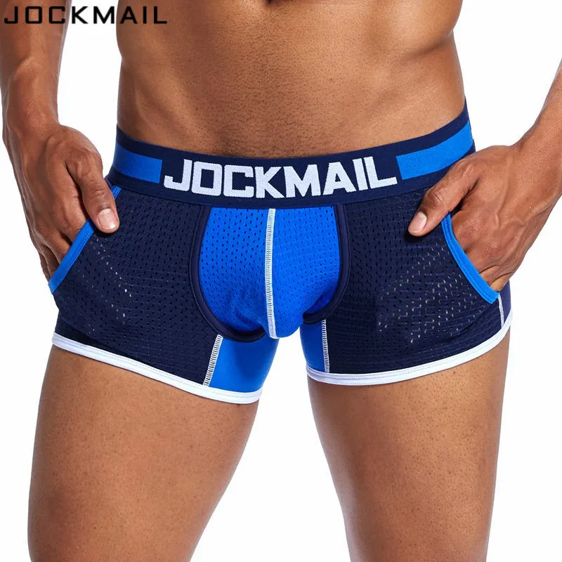 

JOCKMAIL Brand Mens Underwear Boxer Sexy Hollow Mesh Shorts Gay Sleepwear cuecas Gay Male Panties Sexy! Breathable Crotch Cotton