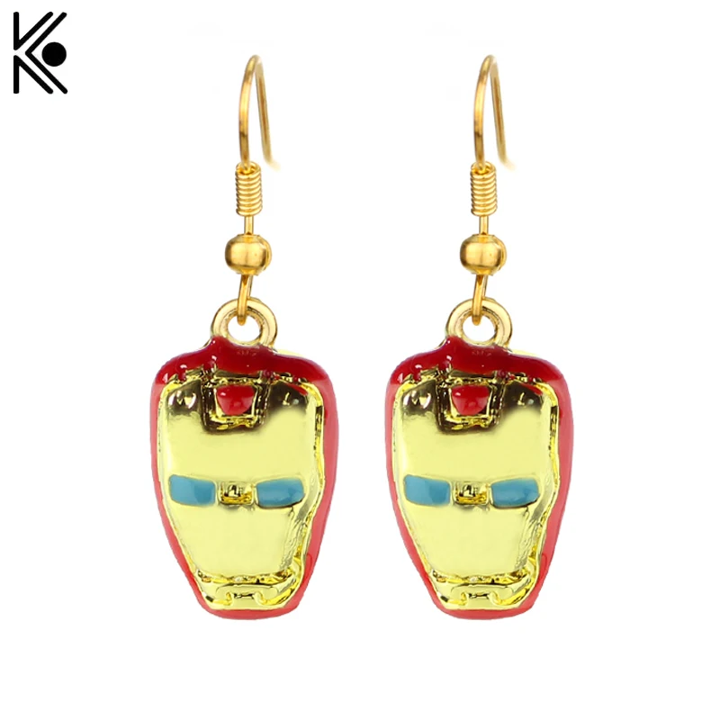 Iron Man Gold Earrings Red Enamel Long Earrings for Women Drop Earrings Bijoux Femme Gifts Iron Man handmade popular Jewelry