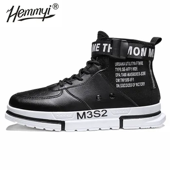 

Hemmyi High-top Men's Sports Shoes Autumn Winter Thick Soles Light Mens Sneakers Ankle Boots PU Leather Platform Mens Shoes