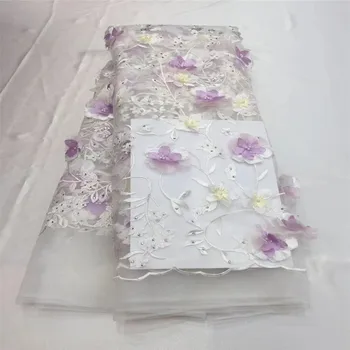 

African Beaded Lace Fabric 2019 High Quality Lace White French 3D Lace Fabric Nigerian Lace Material for Women Dress F06-1
