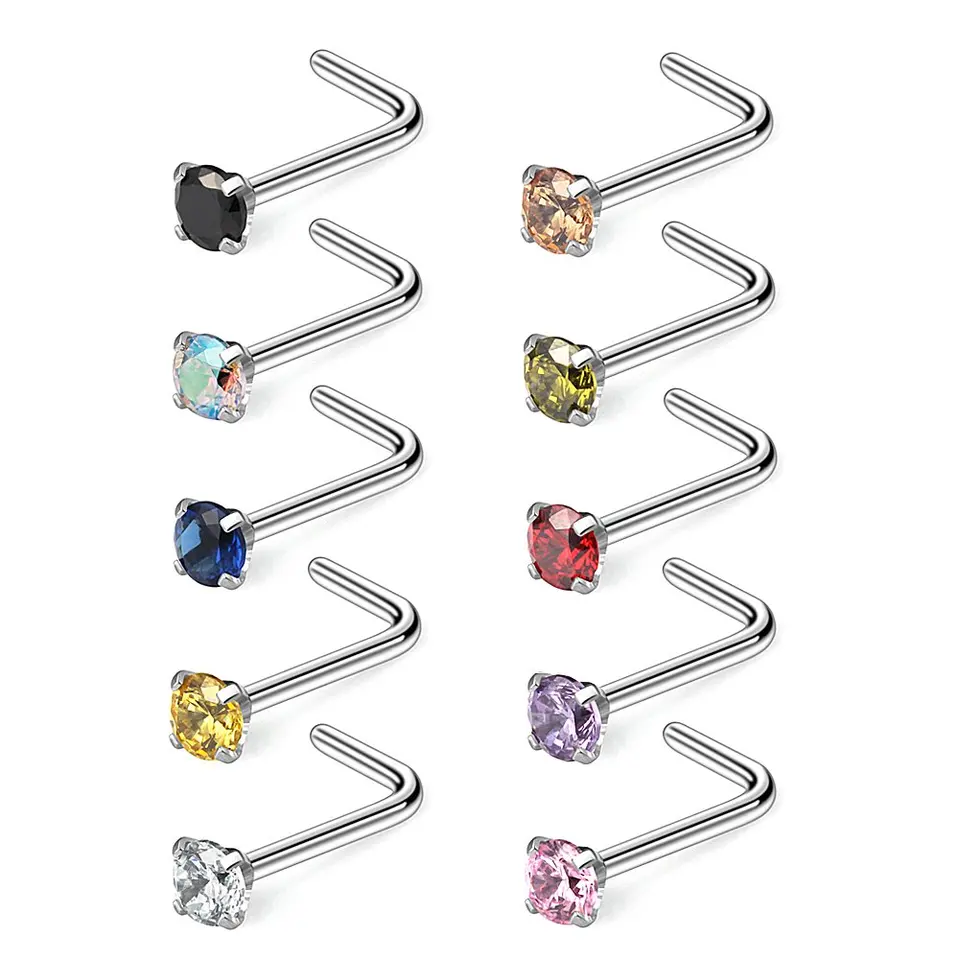 Nose Screw Rings Studs Surgical Steel Piercing Jewelry 2mm Clear CZ Nose Rings 10Pcs