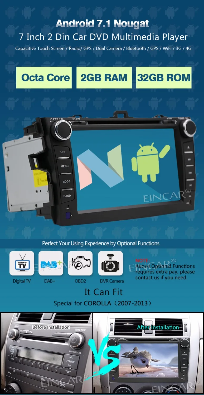 Clearance Eincar Android 7.1 Car Autoradio Stereo 2Din GPS Navigation Radio Bluetooth Head Unit Support DVD Player 1080P Video Dual Camera 2