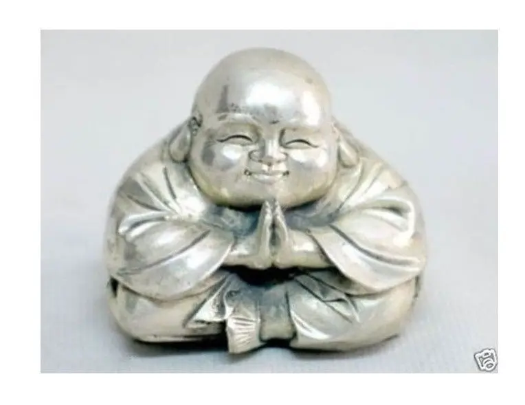 Chinese tibet silver carved happy buddha figurine |
