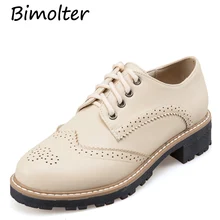 Bimolter Women Flats Lace-Up Brogue Shoes Woman Platform British Style Creepers Cut-Outs Flat Casual Ladies Shoes Big Size FB009 elevator vintage women oxfords shoes creepers brogue lace up brown muffin platform british style flats thick sole white spring