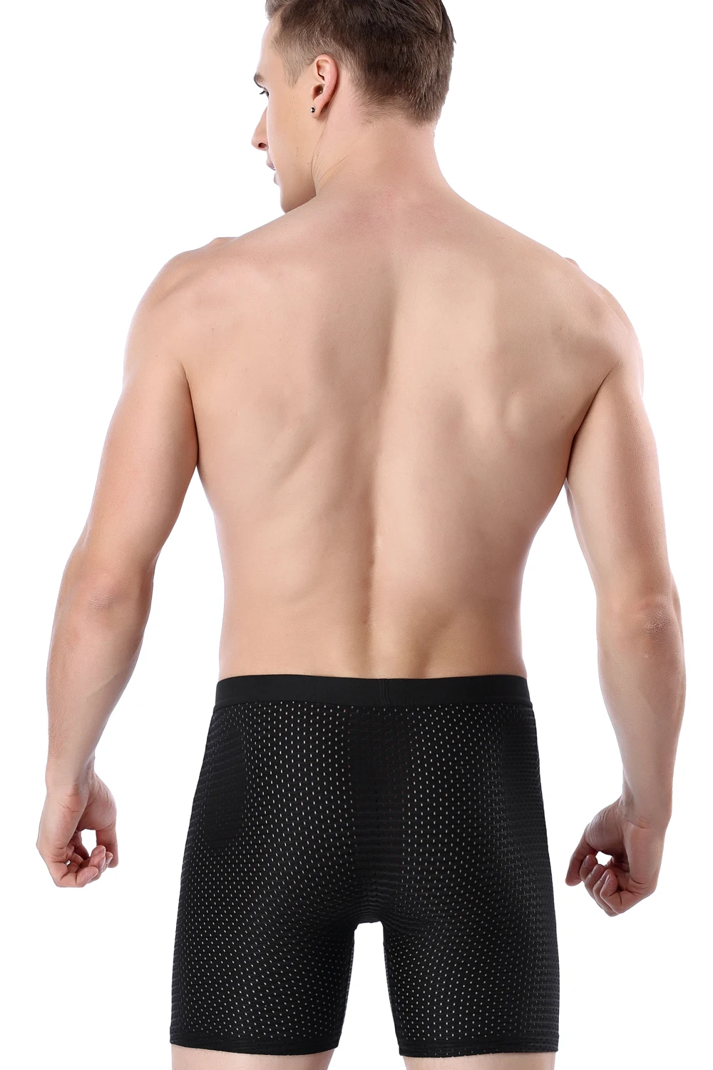 Ледяной шелк фитнес длинное нижнее белье удобные мужские трусы сетка сексуальные тянущиеся боксеры спортивная одежда мужские трусики