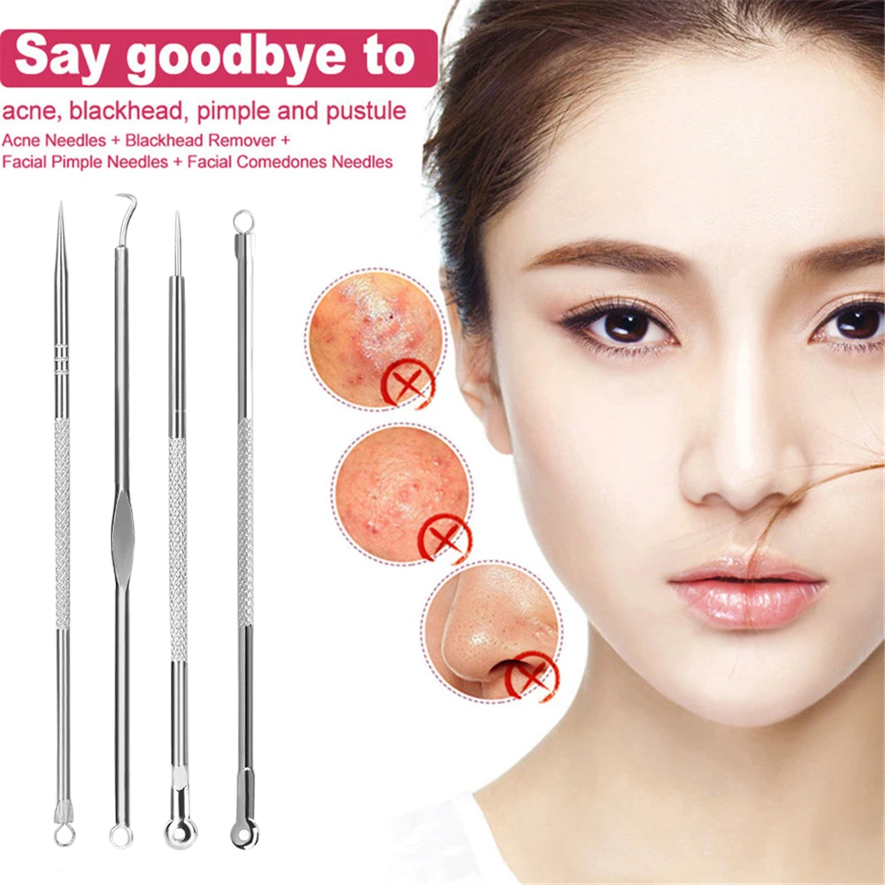 4Pcs/Set Stainless Steel Face Skin Care Blackhead Blemish Acne Pimple