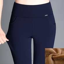 Большие размеры 6XL,, зимние женские брюки, теплые, плюс толстый бархат, облегающие, высокая талия, тянущиеся, узкие брюки, женские брюки