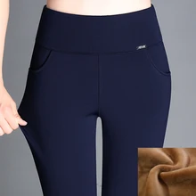 Large size 6XL 2017 Winter Women Pants Warm Plus Thick Velvet Pants Slim High Waist Stretch Pencil Pants Female Trousers