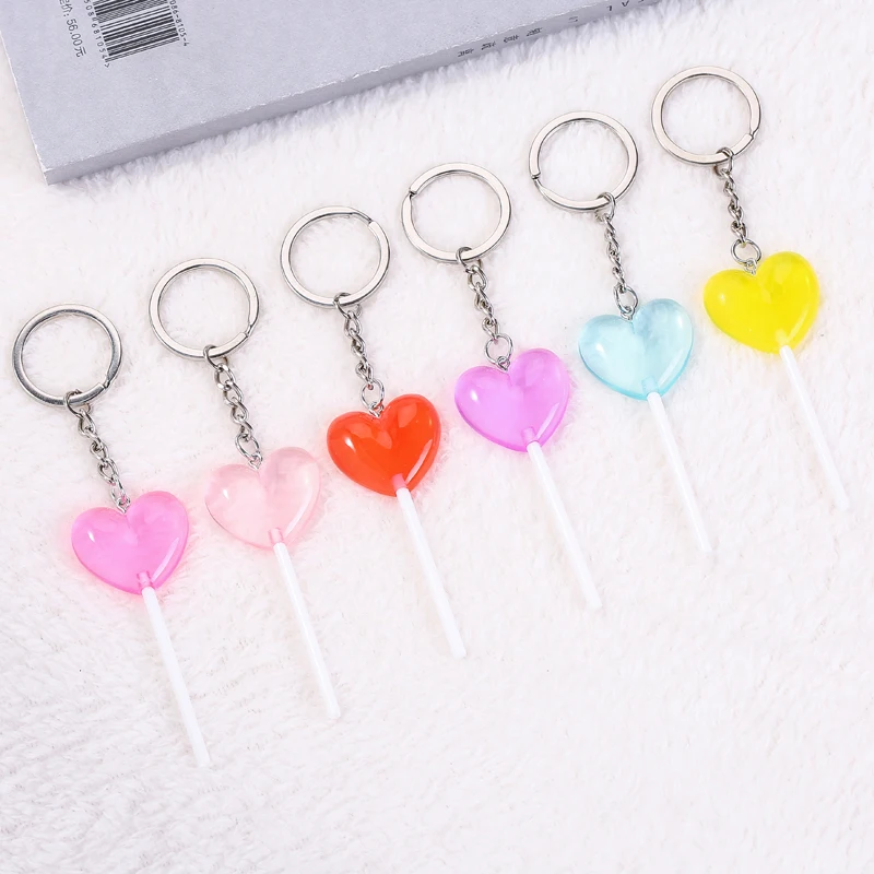 

1PC cute heart lollipop keychain flatback resin pendant charms resin dessert keyring for woman