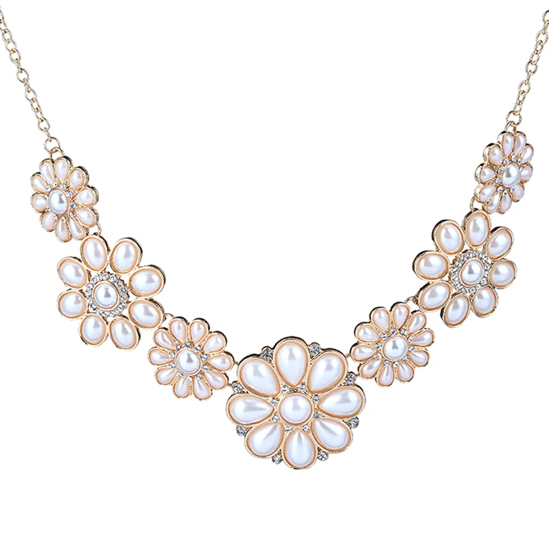 

Marte&Joven Luxury Simulated Pearl Chokers Necklaces Jewelry for Women Floral Pendant Gold Color Statement Necklace Accessories