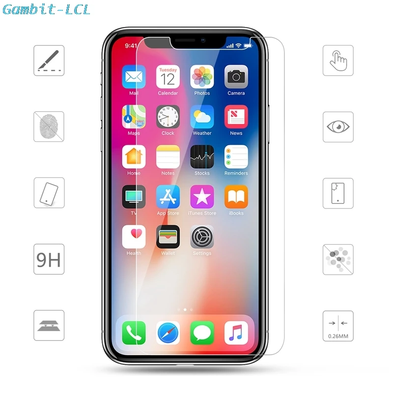 

2pcs 9H Tempered Glass for Apple iPhone XR 8 5 6 7 5C 5S 6S Plus Xs Max Explosion-proof Protective Film Screen Protector cover