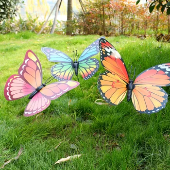 

1PC Lawn Decor Fake Butterfly Random Color 30cm Artificial Butterfly Garden Decorations Simulation Butterfly Stakes Yard Plant
