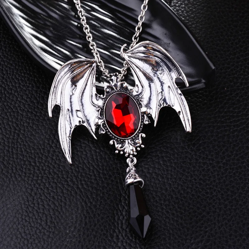 Прямая поставка готический Хэллоуин ожерелье красный кристалл вампир подвеска «летучая мышь» красный синий черный кристалл чокер-ожерелье в стиле панк ювелирные изделия