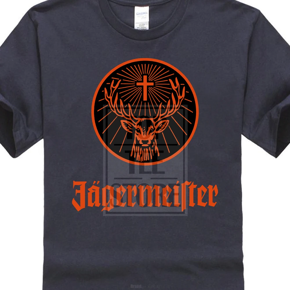 Jagermeister футболка алкоголь напиток логотип оранжевый печатных Мужская Размеры S 2Xl - Цвет: Тёмно-синий