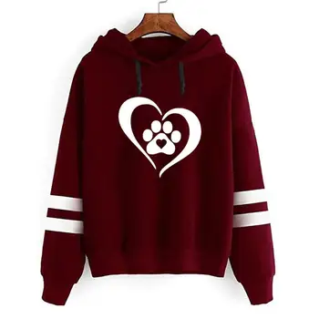

2019 Fashion Dog Cat Paw Heart Women Hoodies Sweatshirts Women Cute Harajuku Funny Pullover Hooded Female Jumper Tracksuits