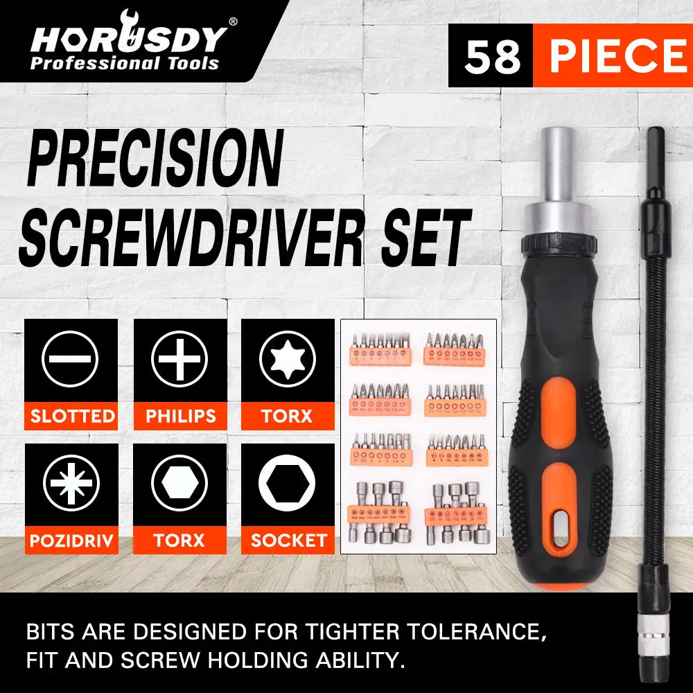 HORUSDY 58Pcs Precision Screwdriver Set Hex Bits Flexible Shaft Nut