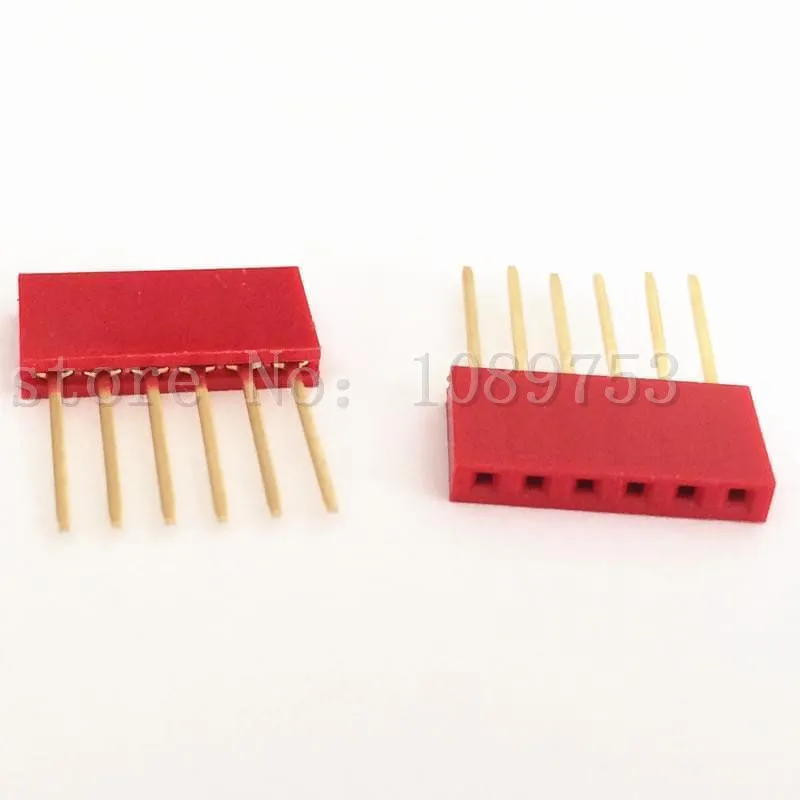 

50pcs Red 2.54mm 6P Stackable Long Legs Female Header For Arduino Shield