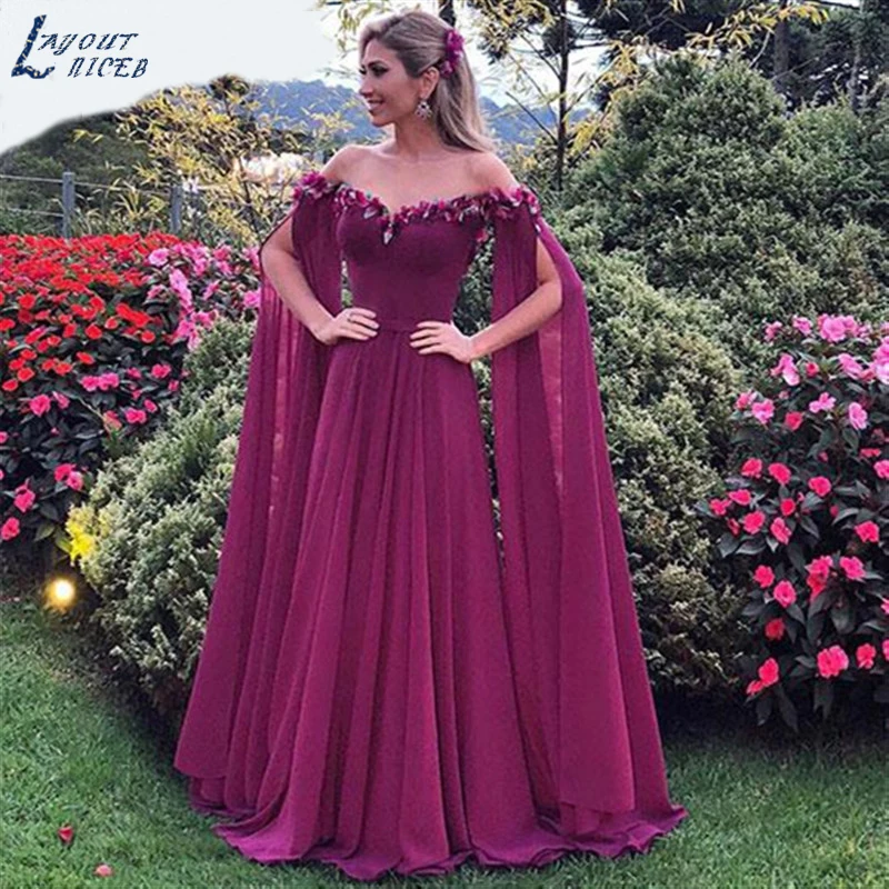 

AE1226 New Elegant Long Floor Sleeves Off the Shoulder Chiffon Evening Dresses Party Prom Dresses Formal Gowns Plus size Dresses