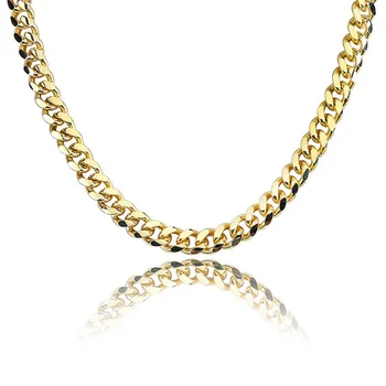 

MISSFOX HIP Hop USA Male Sterling Manufacturers Premium Copper 24K Gold Plated AAA CZ Heavy Solid Miami Cuban Link Chain 18" 22"