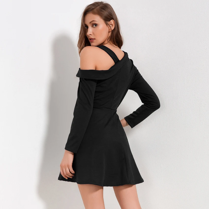 Cold Shoulder Dress Для женщин Весна 2018 Новое поступление платья с длинным рукавом дамы