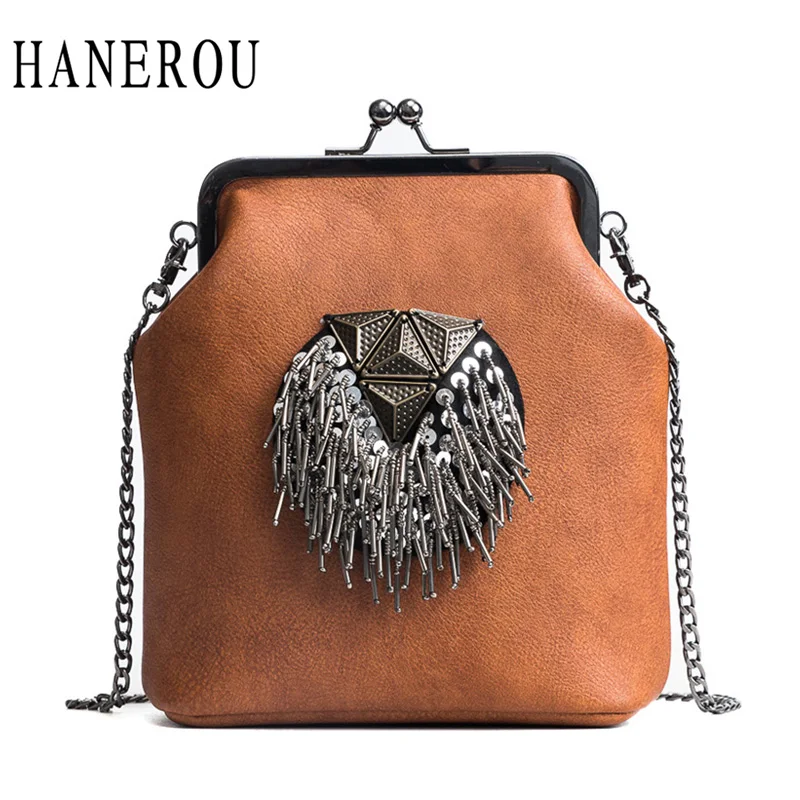HANEROU حقيبة ساع للنساء بو الجلود شرابة الأزياء حقيبة بإطار 2018 جديد وصول INS نمط Crossbody سلاسل حقائب كتف HANEROU حقيبة ساع للنساء بو الجلود شرابة الأزياء حقيبة بإطار 2018 جديد وصول INS نمط Crossbody سلاسل حقائب كتف