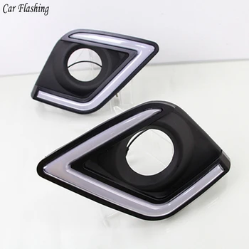 

CSGJMY 1 Set 12V ABS LED DRL Daytime Running Light Daylight With Yellow Turn Signal For Toyota Hilux Revo Vigo 2015 2016 2017