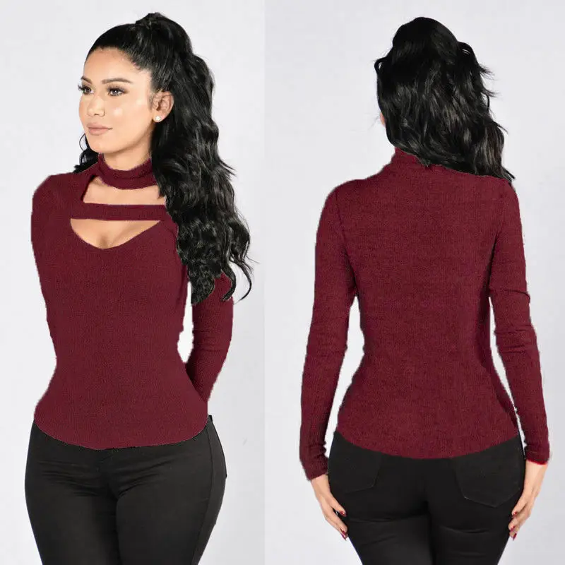 Blusas elegantes manga larga para mujer, Tops ajustados de algodón cuello de pico, de corte bajo, 2019|Blusa| - AliExpress