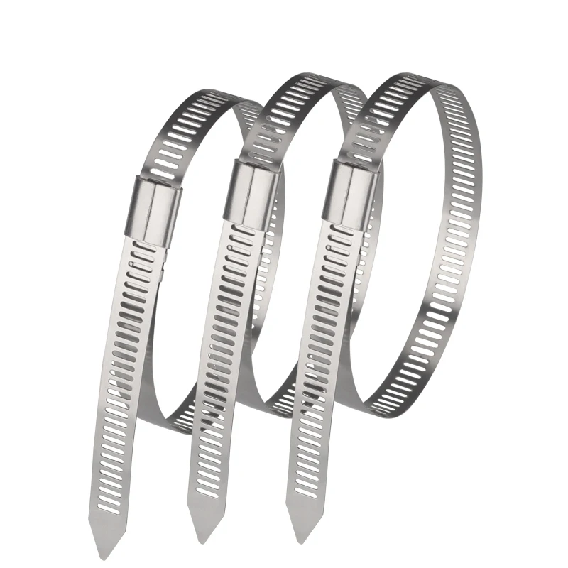 

shthde 10mm 100pcs buckle type stainless steel metal cable tie zip wrap exhaust heat straps induction pipe fastener