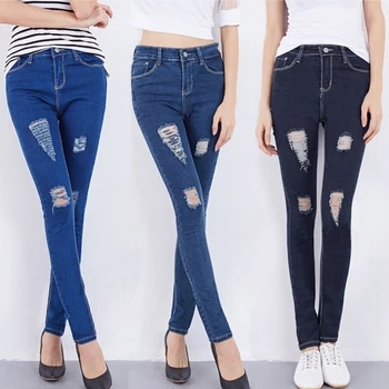 

2019 Summer High Waist Female Ripped Jeans For Women Pencil Pants Casual Trousers Painted Ladies Denim Mom Skinny Jeans Woman