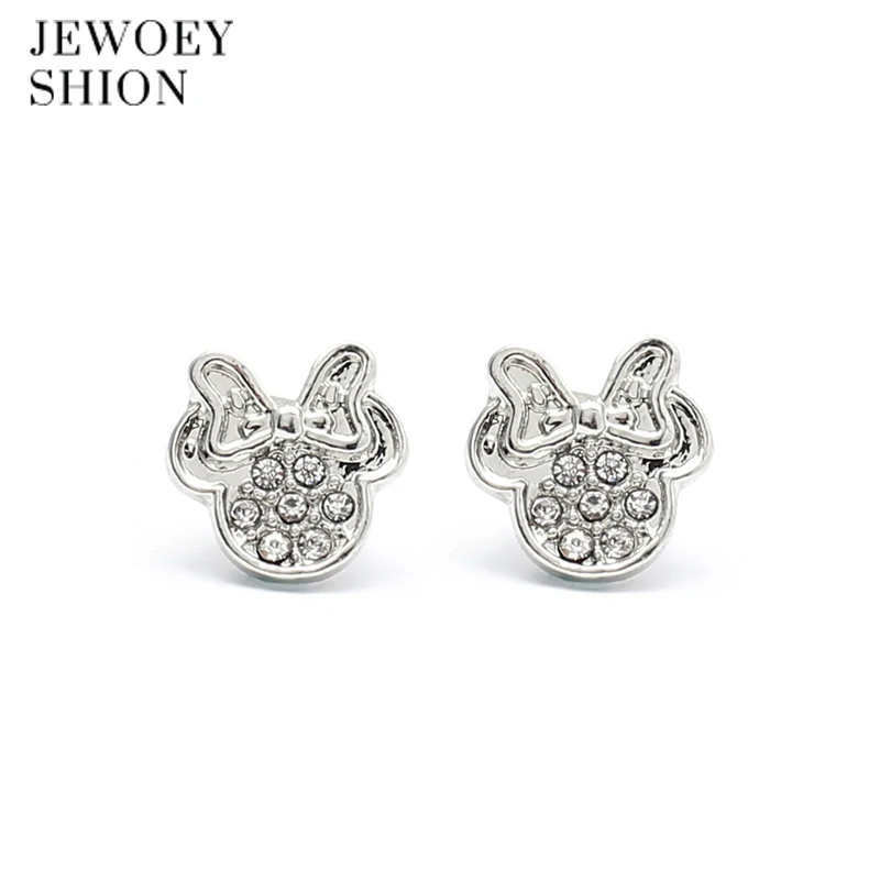 

JEWOEY SHION Presents Silver Plated Crystal Mickey Shape Popular Stud Earrings Sparkling Minnie Fashion Jewelry For Women