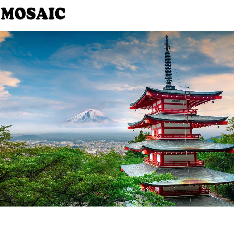 

5D DIY Diamond Embroidery View of mount Fuji,tower Diamond Painting Cross Stitch full Rhinestone Mosaic home decoration gift