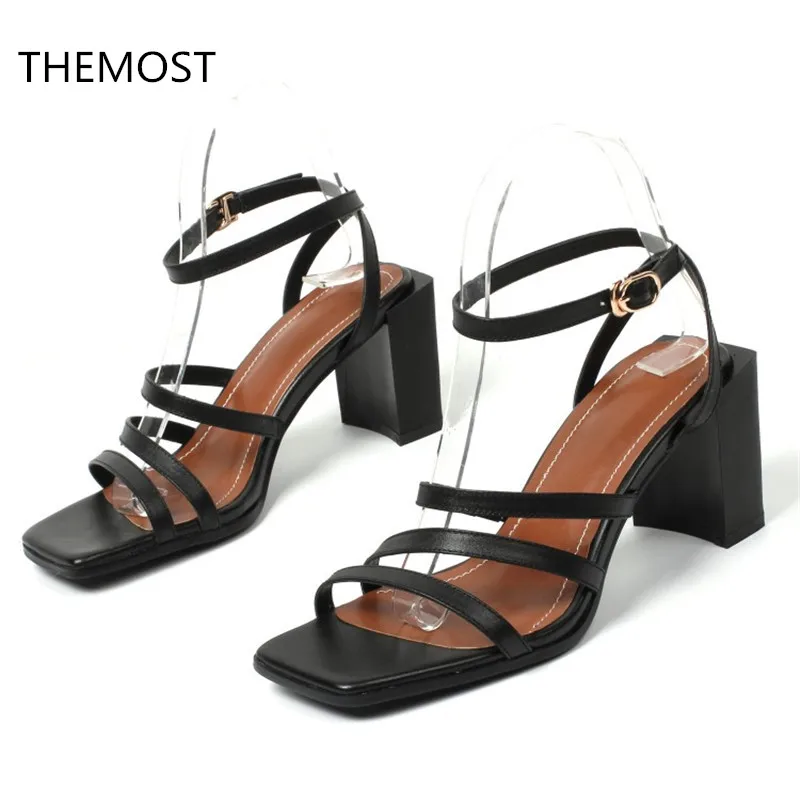 

THEMOST Latest model of 2018 High-heeled sandals Women's shoes Tower buckle openings 3 colors to choose from