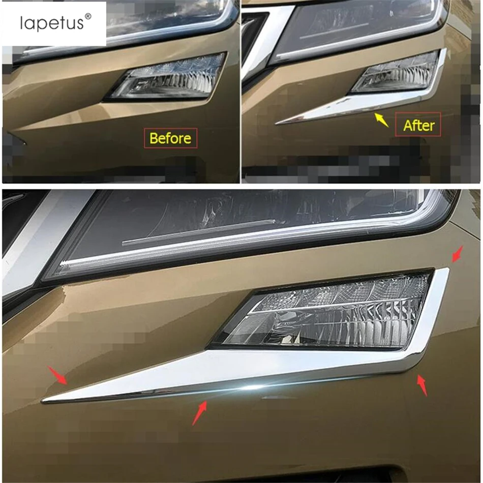 Lapetus Accessories Fit For Skoda Kodiaq Front Fog Lights Lamps Eyelid Eyebrow Strip Molding Cover Kit Trim / ABS