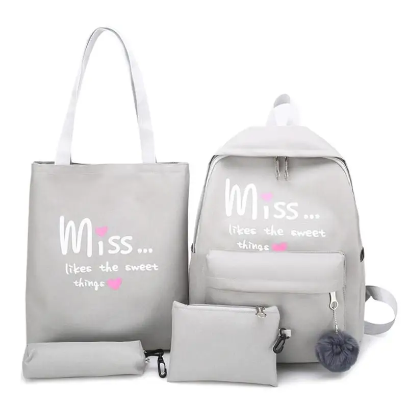 4 шт./компл. сумки на плечо для Для женщин с буквенным принтом парусиновые рюкзаки женский клатч Ручка сумки для девочек Повседневное свежий модный школьный рюкзак