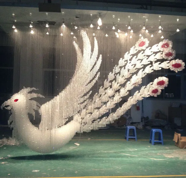 

Shaped crystal logo pendant light casual peacock pattern fitting lamp