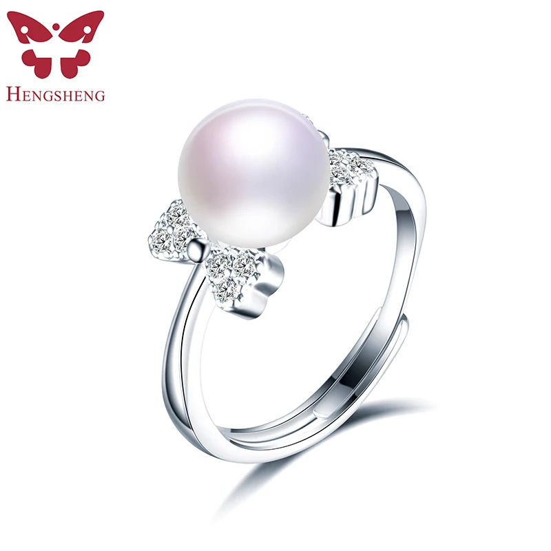 

HENGSHENG Bowknot Women Rings,Natural Freshwater Pearl,White/Black Pearl,Fashion Romantic Jewelry Ring,Gift Box For Girlfriend