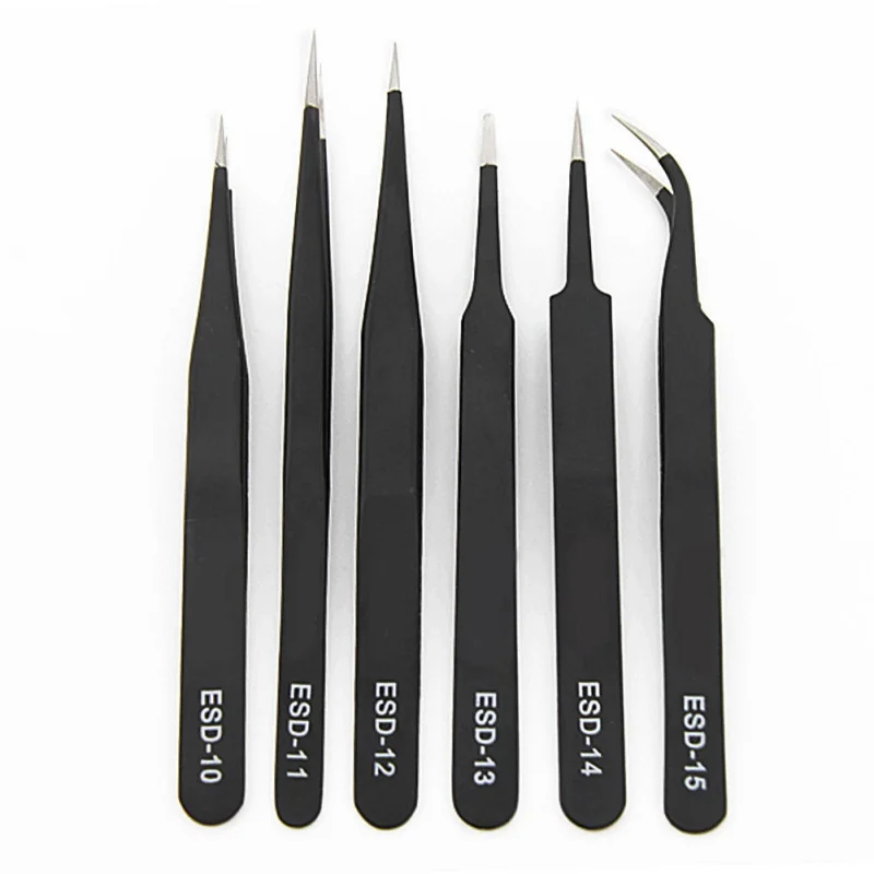 6pcs/set Precision Tweezer Set Antistatic Tweezers Stainless precision