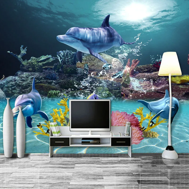 3D стереоскопический Дельфин морские животные обои детская спальня диван стены Большая фреска индивидуальные обои на стены 3D
