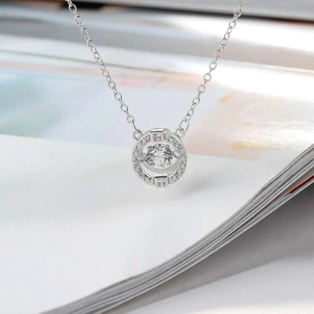 Rotatable Dancing Stone 925 Sterling Silver Pendants Necklaces Fashion Wedding Jewelry Best Gift For Mom (JewelOra NE101956)