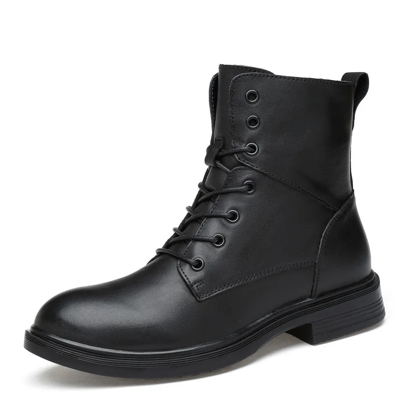 NINYOO/Новые мужские зимние ботинки Martin рабочие ботинки из натуральной кожи теплые водонепроницаемые уличные зимние ботинки Amry, большие размеры 35-49 - Цвет: autumn black