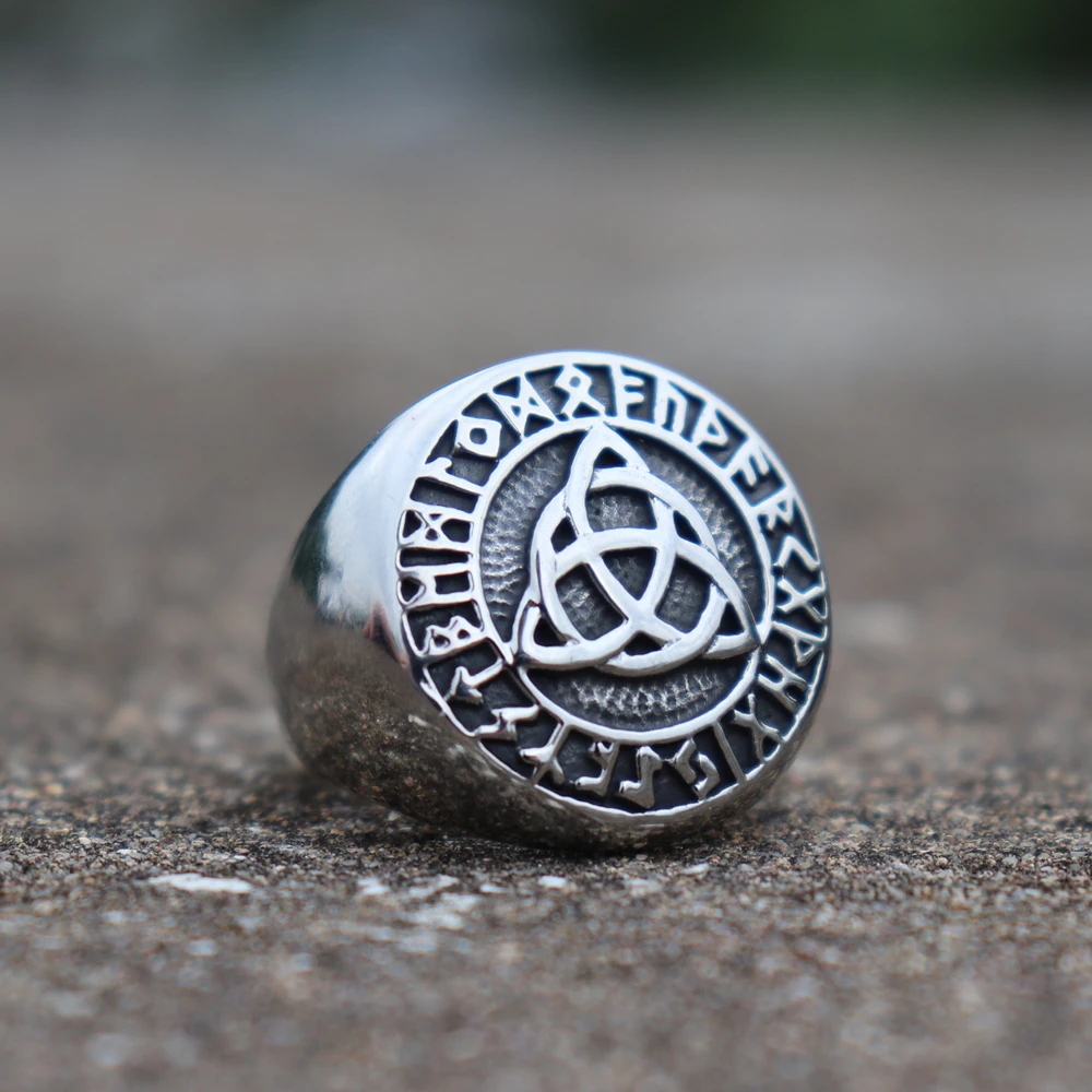 

Viking Trinity Stainless Steel Ring Mens Celtics Futhark Runes Amulet Rings Norse Jewelry